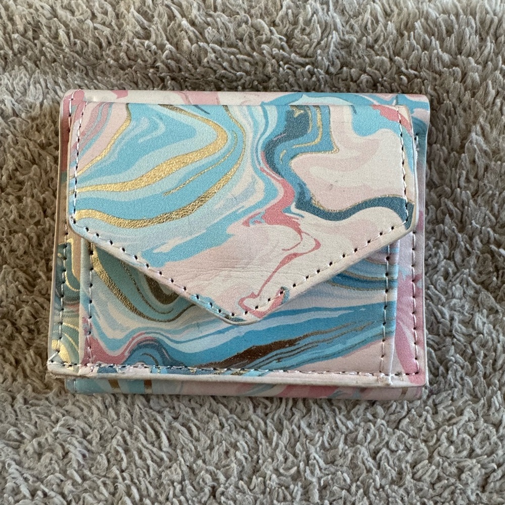 Pastel Marble Tri-Fold Button Wallet